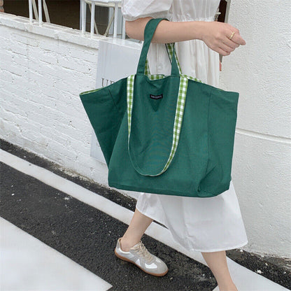 Canvas Bags Women Shoulder Totes Bag Handbags Girls Plaid Shopper Bags
