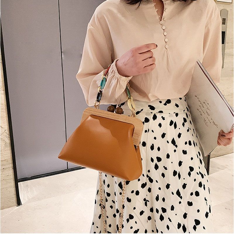 Shoulder Bag Synthetic Handbag Vintage Clip Clutch Acrylic Purse Chain Crossbody