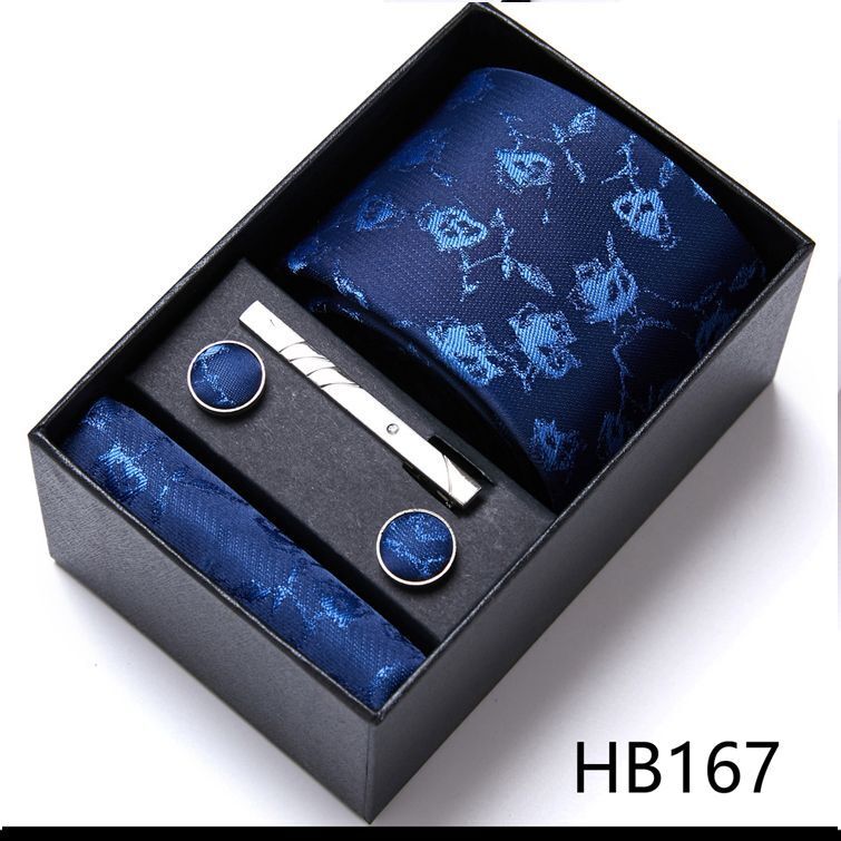 Men Neckties 5Pcs Business Ties Hanky Cufflink Set Clips Corbatas Gift Box 7.5cm