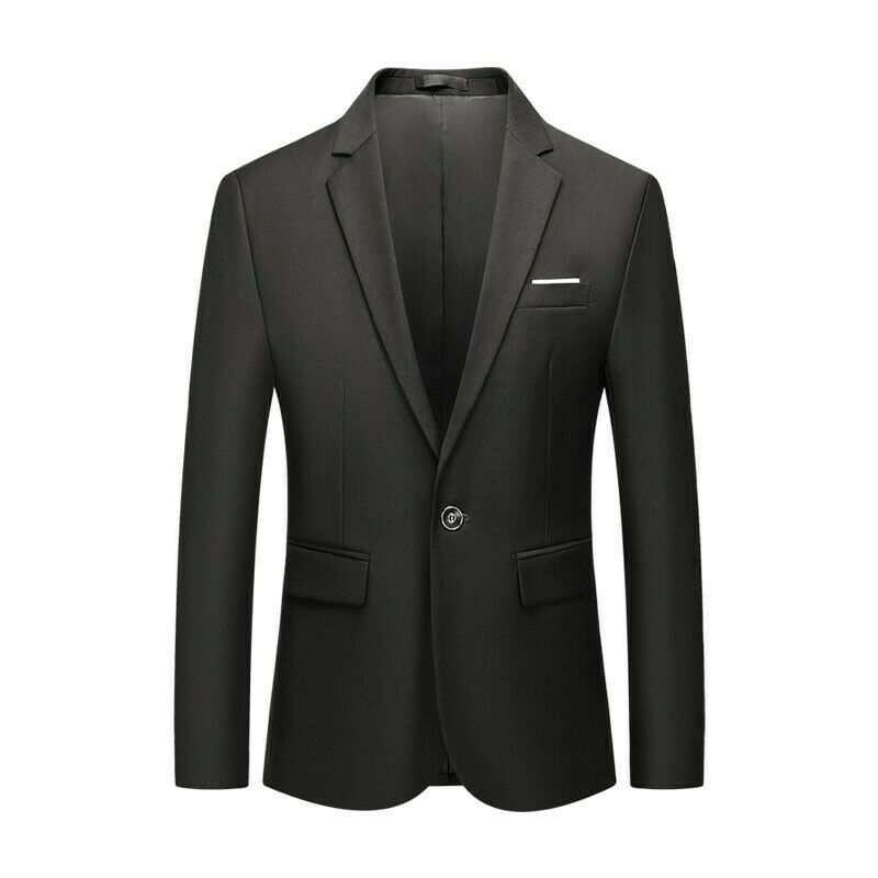 Men's Blazer Jacket One Button Slim Fit Business Long sleeve Casual Coat New @