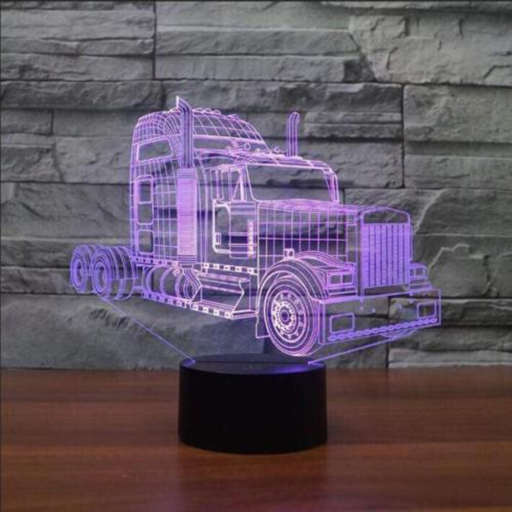 7-Color Changing 3D Illusion Table Lamp Truck LED Night Light For Bedroom Deco