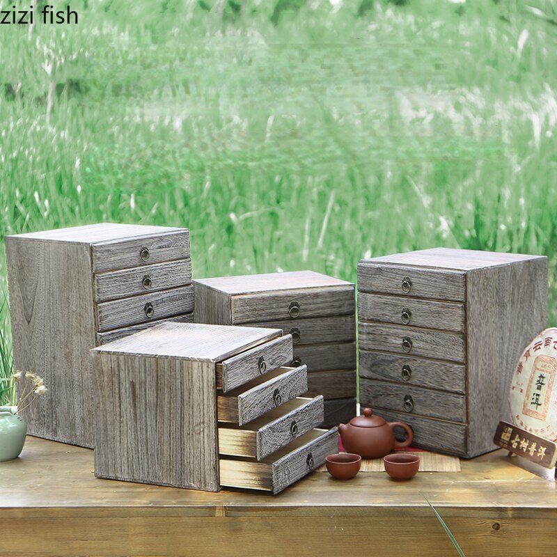 Multilayer Solid Wood Tea Box Tea Cake Storage Box Drawer Type Tea Cabinet Tea