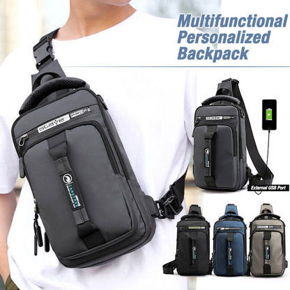 Men's Crossbody Shoulder Chest Sling Backpack Bag Messenger Anti-Theft USB Port