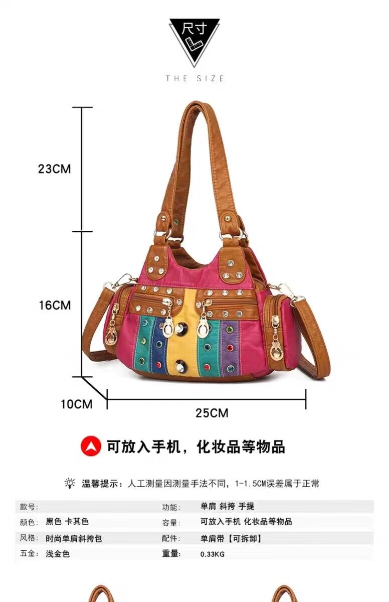 Vintage PU Leather Women Handbag Soft Crossbody Shoulder Bag Tote Double Handles