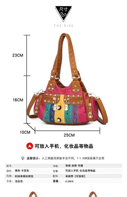 Vintage PU Leather Women Handbag Soft Crossbody Shoulder Bag Tote Double Handles