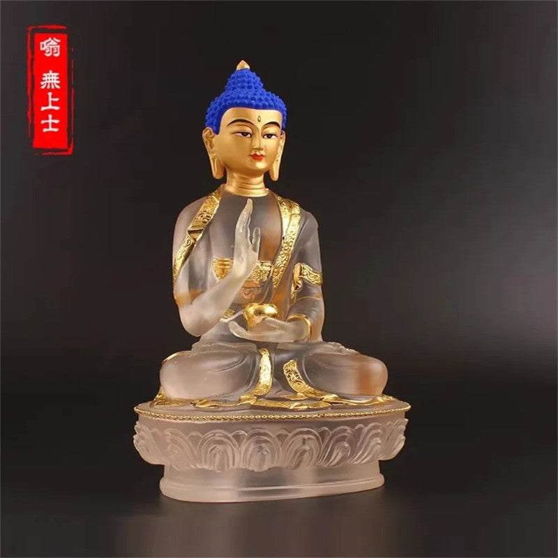 8" Exquisitely Tathagata Fahai Shenghui Buddha Statue Coloured Glaze Decoration