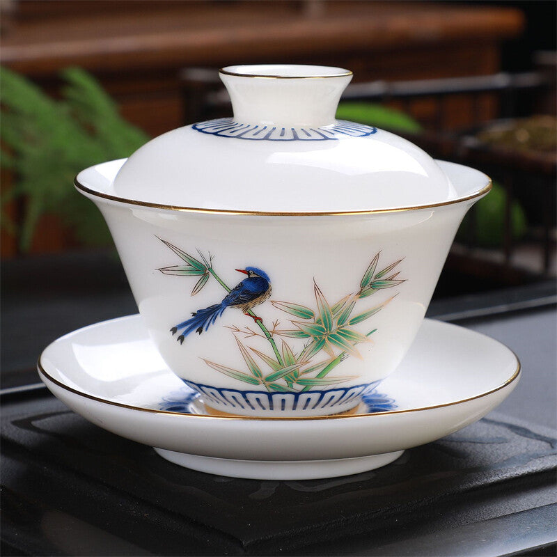 Gaiwan 180ml Great Jade Porcelain Tea Bowl Chinese Tureen Tea Brewer Cup Saucer