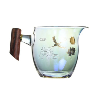350ml 5.3" Glass Wood Handle Color Burn Thickened Glass Side Handle Cup Tea Set