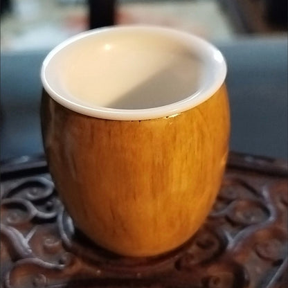 1 pcs Golden Nanmu Tea Cup 4.6×4.8cm Ceramic Lined Wine Cup Natural Wood