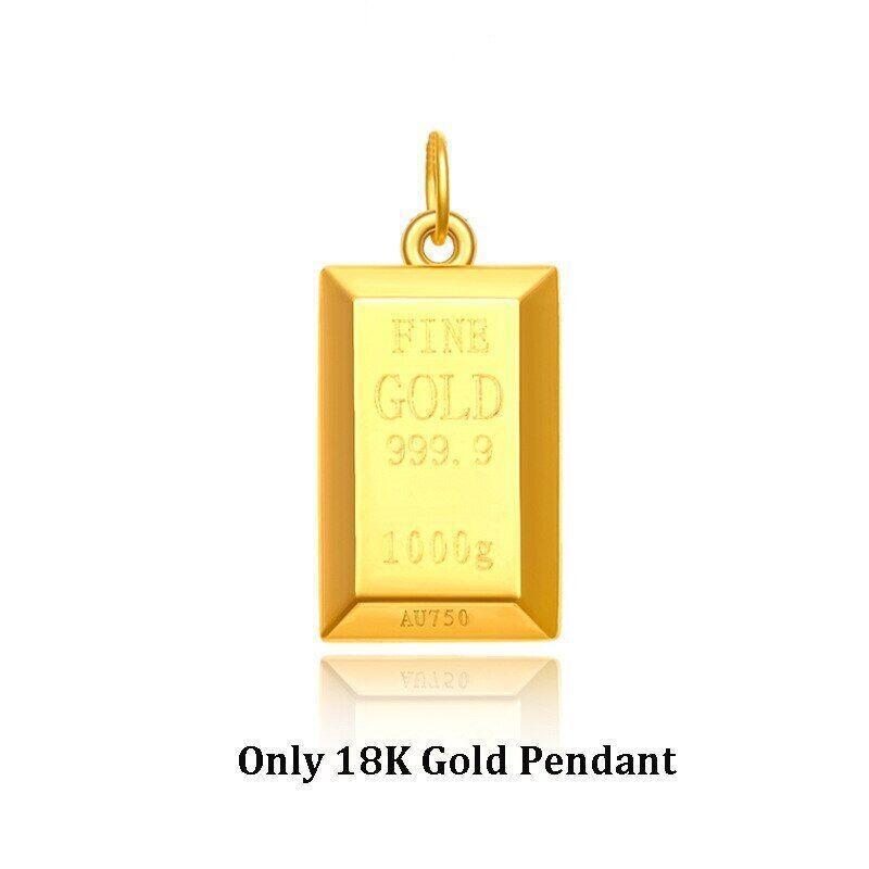 Real 24k Pure 999 Gold Pendant Necklace Luxury Gold Bricks Design Pure Chain