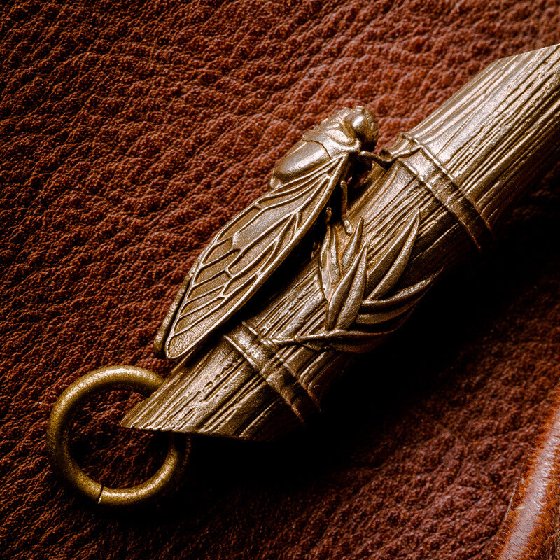 6cm Brass Cicada Bamboo Whistle Key Ring Pendant Collection