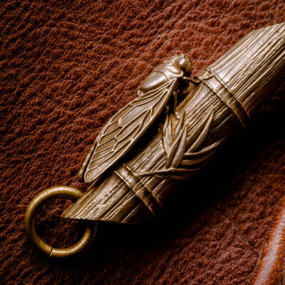 6cm Brass Cicada Bamboo Whistle Key Ring Pendant Collection