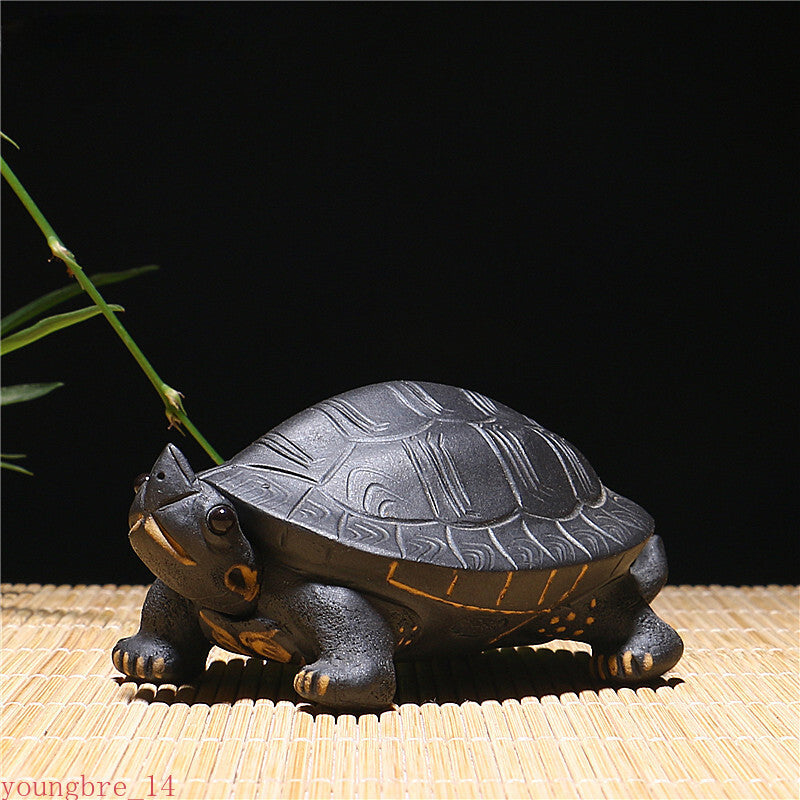 Chinese Style Turtle Tea Pet Yixing Black Purple Clay Household Tea Decoration