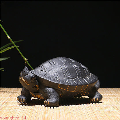 Chinese Style Turtle Tea Pet Yixing Black Purple Clay Household Tea Decoration