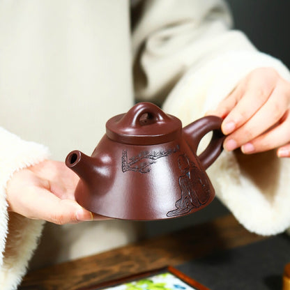 240ml Handmade Tea Pot Authentic Yixing Zisha Master Pot Carved 14 Infuser Holes