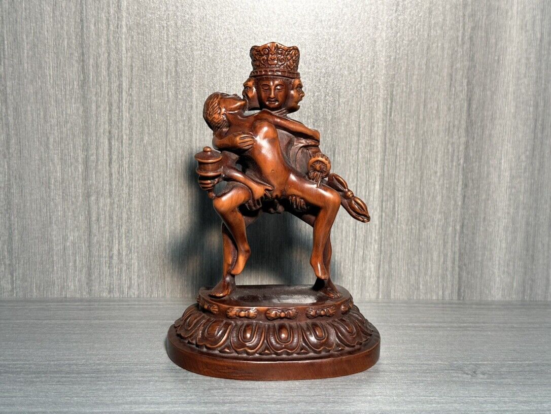 Collect Chinese Old Boxwood Carved Sexy Figure Statue Wooden Art Statue