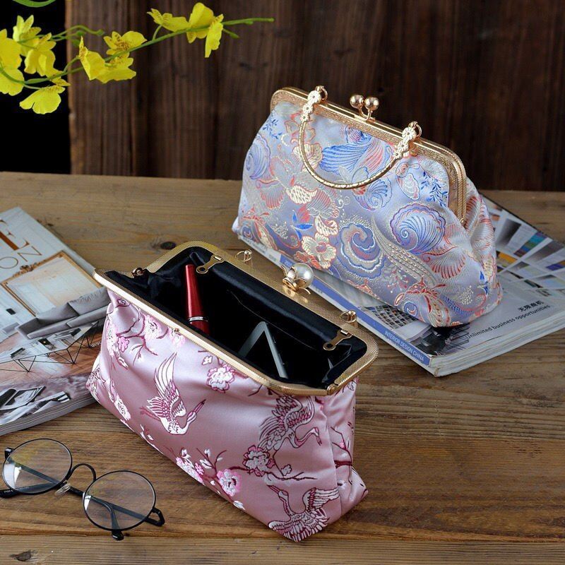 Flowers Style Vintage Kiss Lock Shell Bag Chain Shoulder Crossbody Bag Handbags