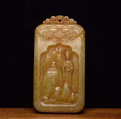 Chinese Hetian Jade Exquisite Carving Kuan Yin Pendant Jewelry Gift Collection