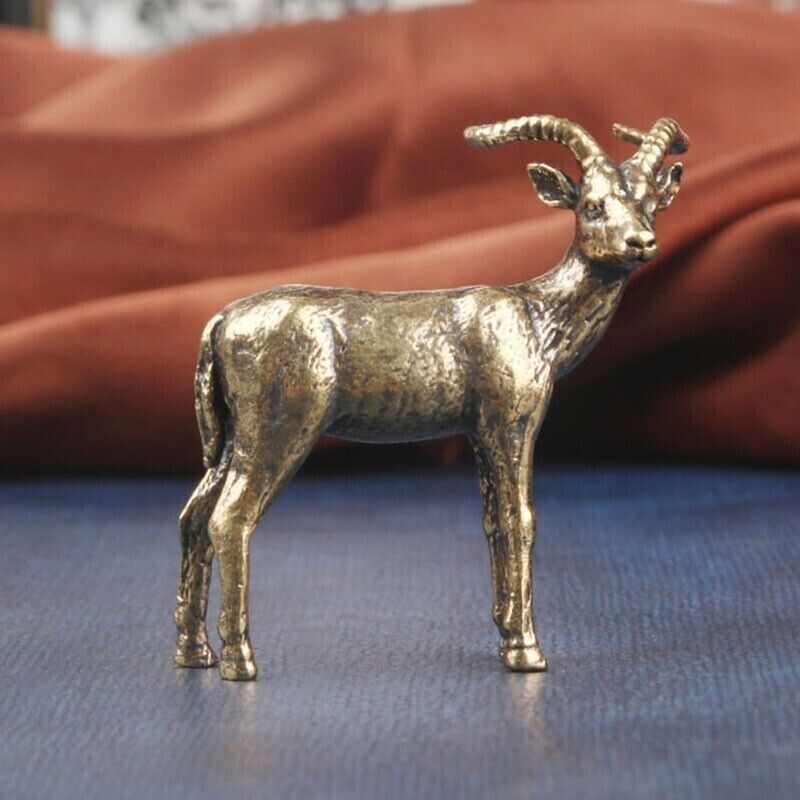 Tabletop Figurine Brass Antelope Animal Statue Small Sculpture