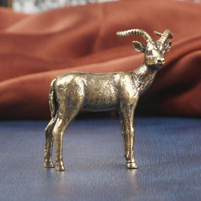 Tabletop Figurine Brass Antelope Animal Statue Small Sculpture