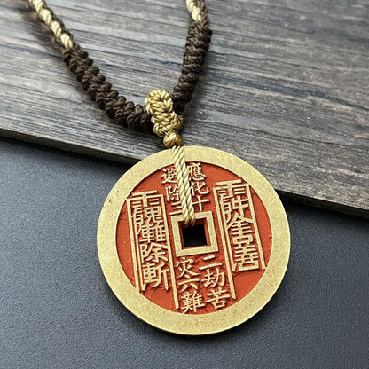 Shan Gui Flower Coin Pendant True Martial Emperor Handmade Hemp Necklace