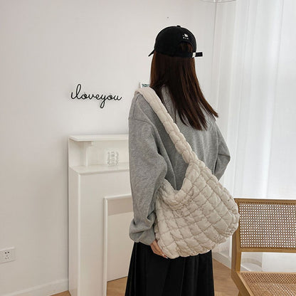 Vegan Crossbody Bags Quilted Pleated Shoulder Tote Bag Versatile Large Handbag