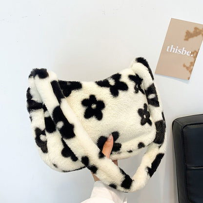 1pc Women Girls Fluffy Shoulder Bag Top-handle Bag Female Autumn Winter Handbag