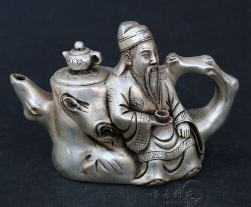 Tibetan silver tea pot hand-carved with old tree stump Teapot