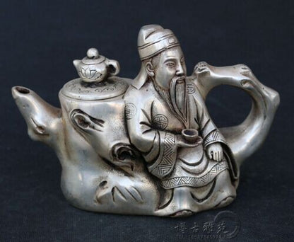 Tibetan silver tea pot hand-carved with old tree stump Teapot