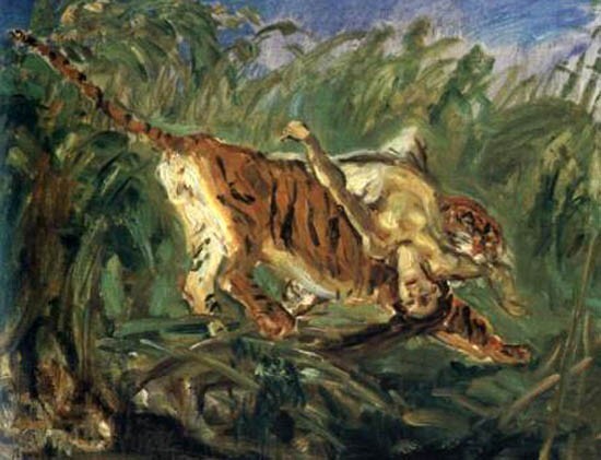 Art Oil painting Max-Slevogt-Tiger-in-the-Jungle impression animal woman