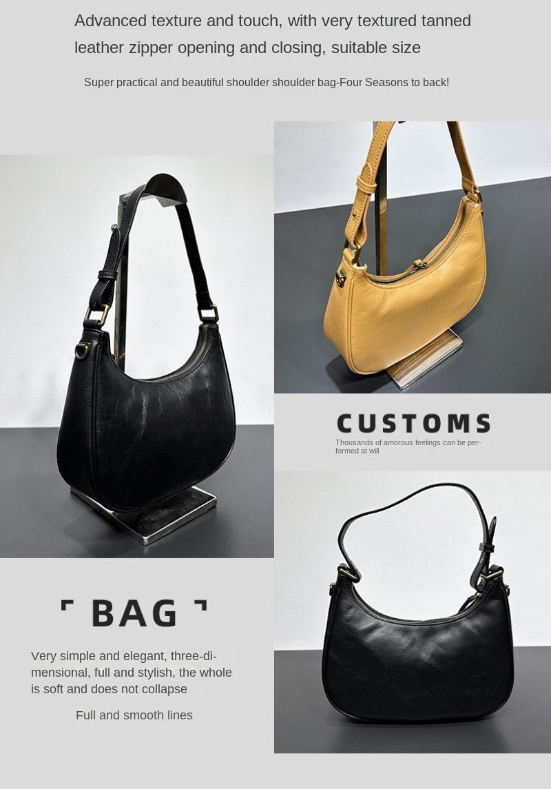 Cowhide Armpit Dumpling Bag Fashionable Versatile Leather Shoulder Handheld Bags