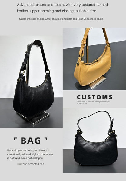 Cowhide Armpit Dumpling Bag Fashionable Versatile Leather Shoulder Handheld Bags