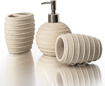 Bathroom Accessories Set Soap Dispenser Toothbrush Holder Tumbler Decor 3 Pcs
