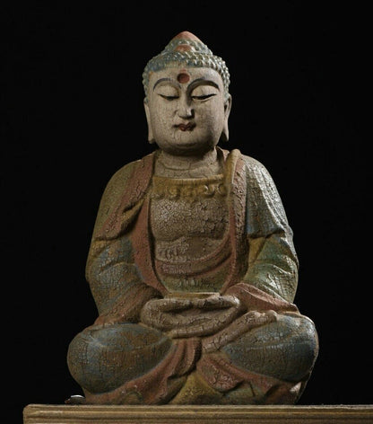 9" Old Tibet Buddhism Wood Carved Shakyamuni Amitabha Buddha Sakyamuni Statue