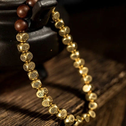 Natural Brass Golden Light Mantra Beaded Bracelet Handmade Retro Ethnic Jewelry