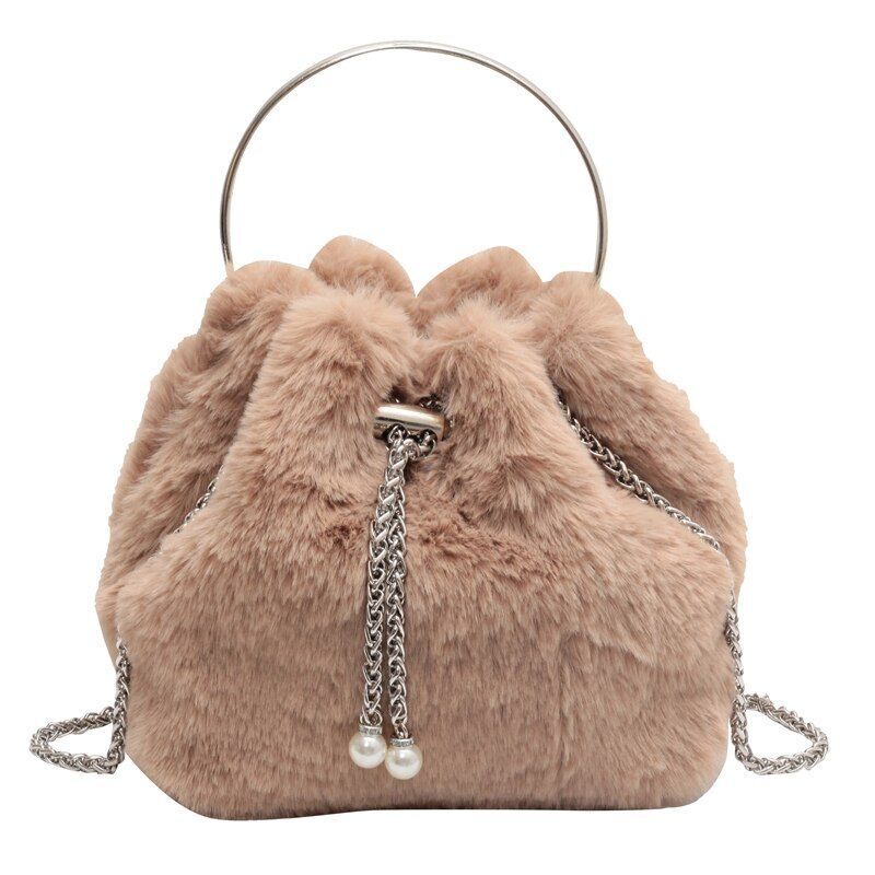 Bucket Bag Faux Fur Shoulder Crossbody Bags Totes Shopping Bag Polyester Purse