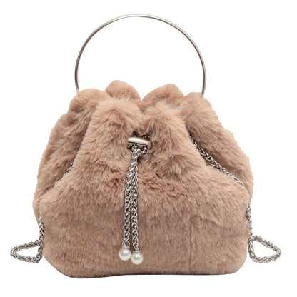 Bucket Bag Faux Fur Shoulder Crossbody Bags Totes Shopping Bag Polyester Purse