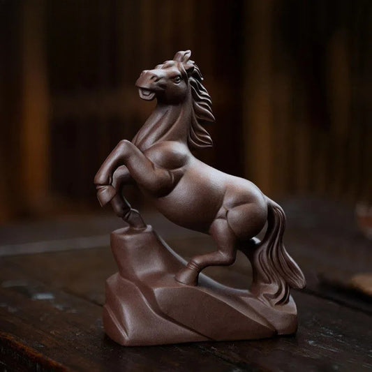 Handmade Sculpture Purple Clay Tea Pet Chinese Zodiac Horse Statue Ornaments