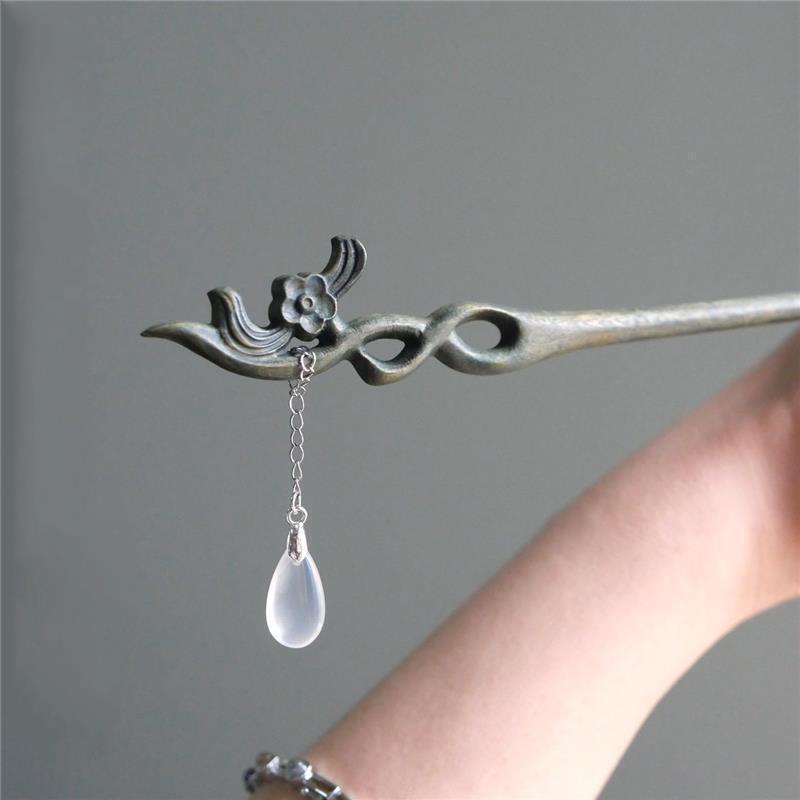 Ethnic Style Sandalwood Wooden Hairpin Orchid Branch Pan Hair Tassel Headwear