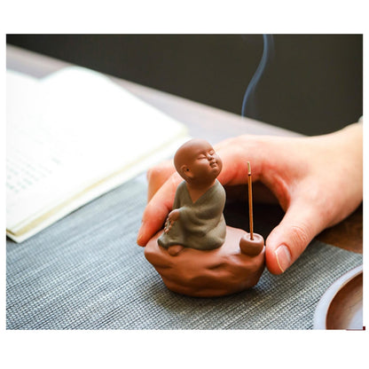 Little Monk Purple Clay Tea Pet Incense Burner With Incense 9cm Tea Ceremony