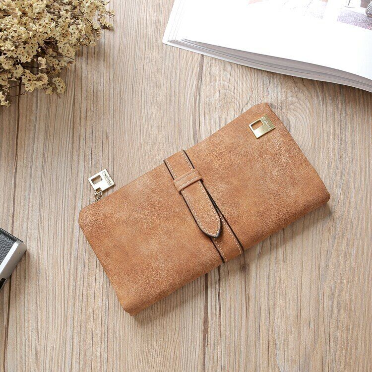 Women's Wallets Leather Billfold Handbag Clamps Cash Clip Female Coin Purse Card