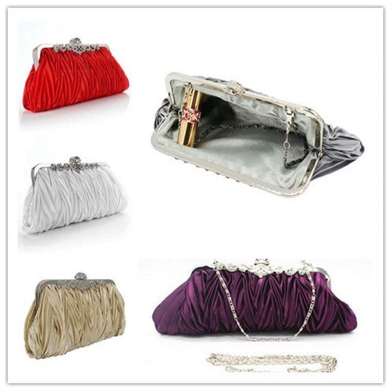 Satin Crystal Bridal Handbag Clutch Wedding Purse Evening Bag Shoulder Purse 1PC