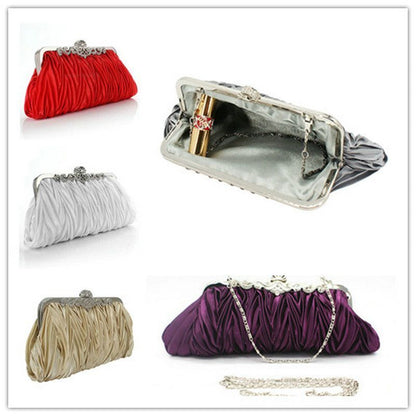 Satin Crystal Bridal Handbag Clutch Wedding Purse Evening Bag Shoulder Purse 1PC