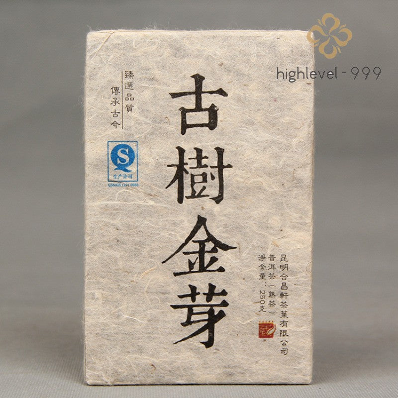 250g Ripe Pu'er Tea Brick Yunnan Mengku Ancient Tree Golden Bud Leaf Tea