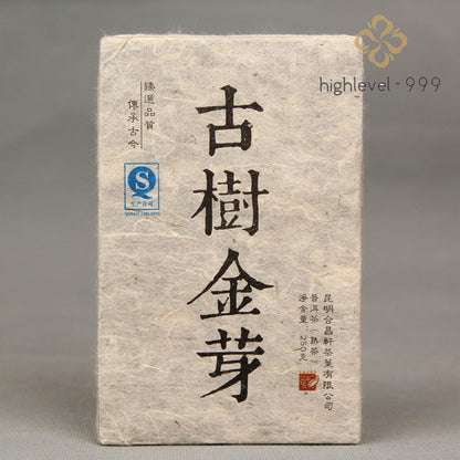 250g Ripe Pu'er Tea Brick Yunnan Mengku Ancient Tree Golden Bud Leaf Tea