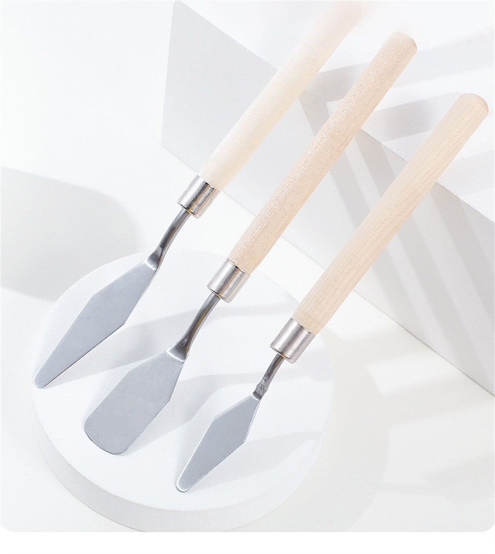 Gouache Oil Paint Scraper Set Wooden Stainless Steel Spatula Palette Art Tools
