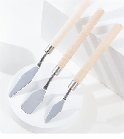 Gouache Oil Paint Scraper Set Wooden Stainless Steel Spatula Palette Art Tools