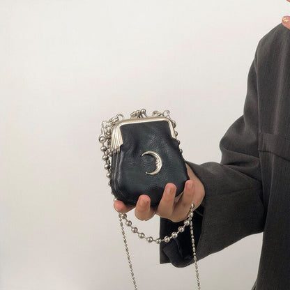 Synthetic Leather Moon Shape Shoulder Bag Shell Retro Design Mini Purse 9*10*4CM
