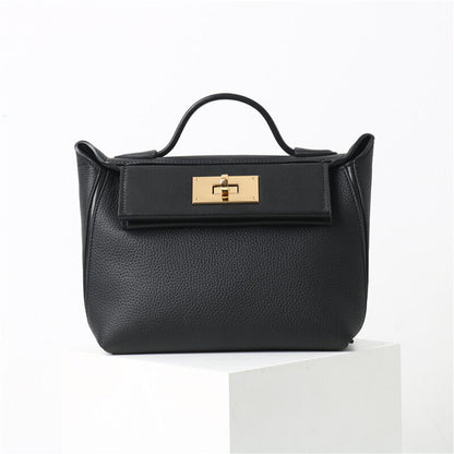 Small Real Leather Trapezoid Tote Handbag Flap Purse Shoulder bag Crossbody