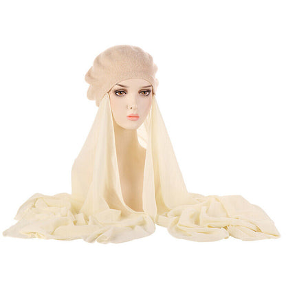 Women's Beret Hat Chiffon Scarf Instant Hijab Shawls Wrap Headsacrf Bandana Caps